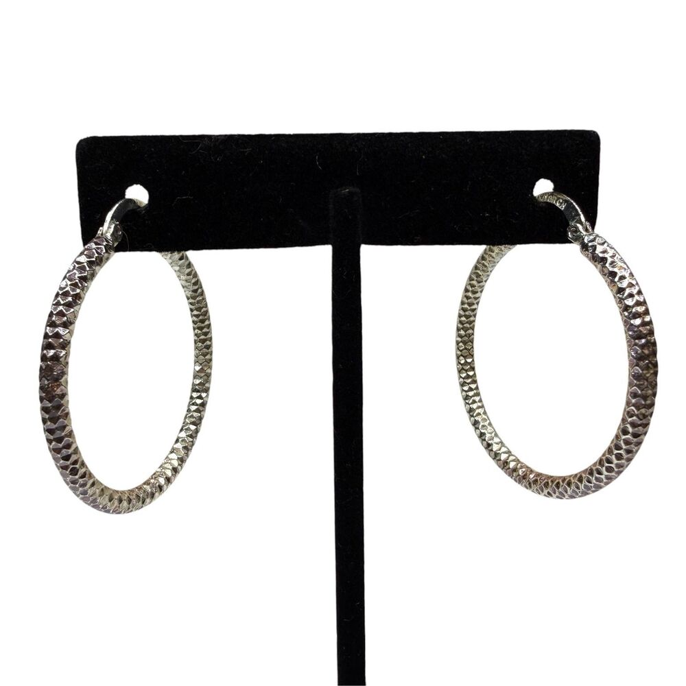 ATI BR CN Textured Silver Tone Hoop Leverback Earrings Fashion Jewelry